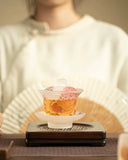 Pink Frosted "Luminous Peacock" Glass Sancai Gaiwan
