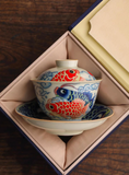 Handmade Sancai Gaiwan Teacup: Dragon Fish & Yuanbao Design