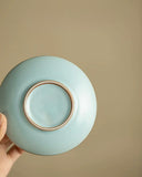 Hand-Sculpted "Azure Petals" Ru Ware Floating Sancai Gaiwan