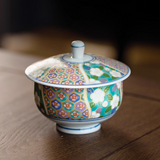 Authentic Japanese Arita-yaki  Retro Style Hand-Applied Gold Decal Sancai Gaiwan