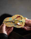 Artisan "Flowing Petal" Tassel Shears | Precision Tea Art Scissors with Brocade Sleeve