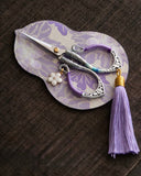 Artisan "Flowing Petal" Tassel Shears | Precision Tea Art Scissors with Brocade Sleeve