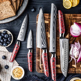 Jade Japanese Chef's Knife Set with Vg-10 Damascus Steel & Red Carbon Fiber Handle