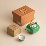 Japanese Zouzeng Kiln (Kurura-gaki) "Moeghi" Hand-Painted Gold Green Glaze Tea Set
